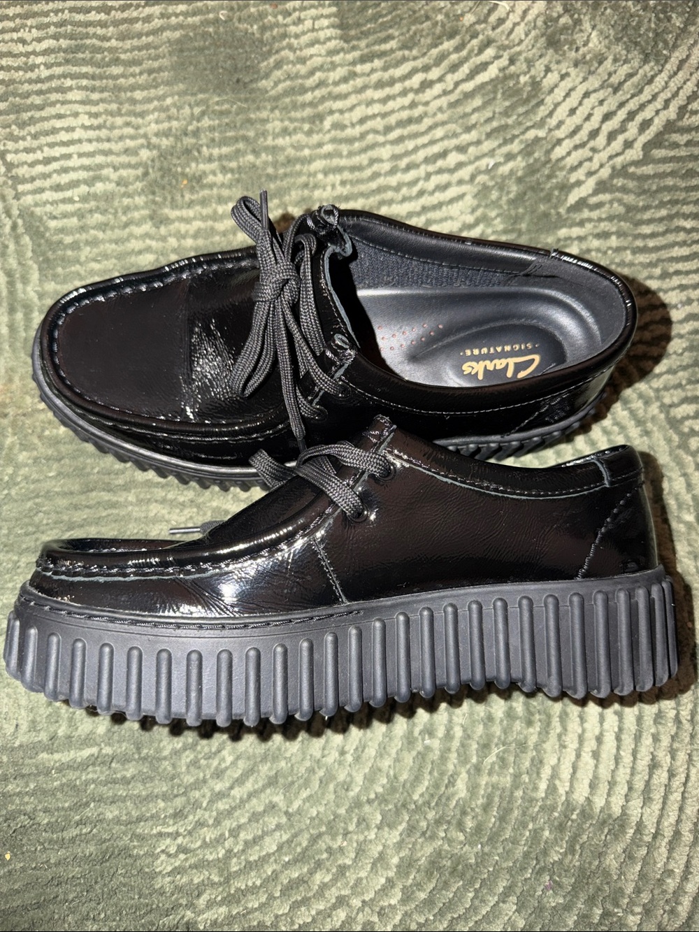 Clarks Black Patent Platform Lace-Up Loafers